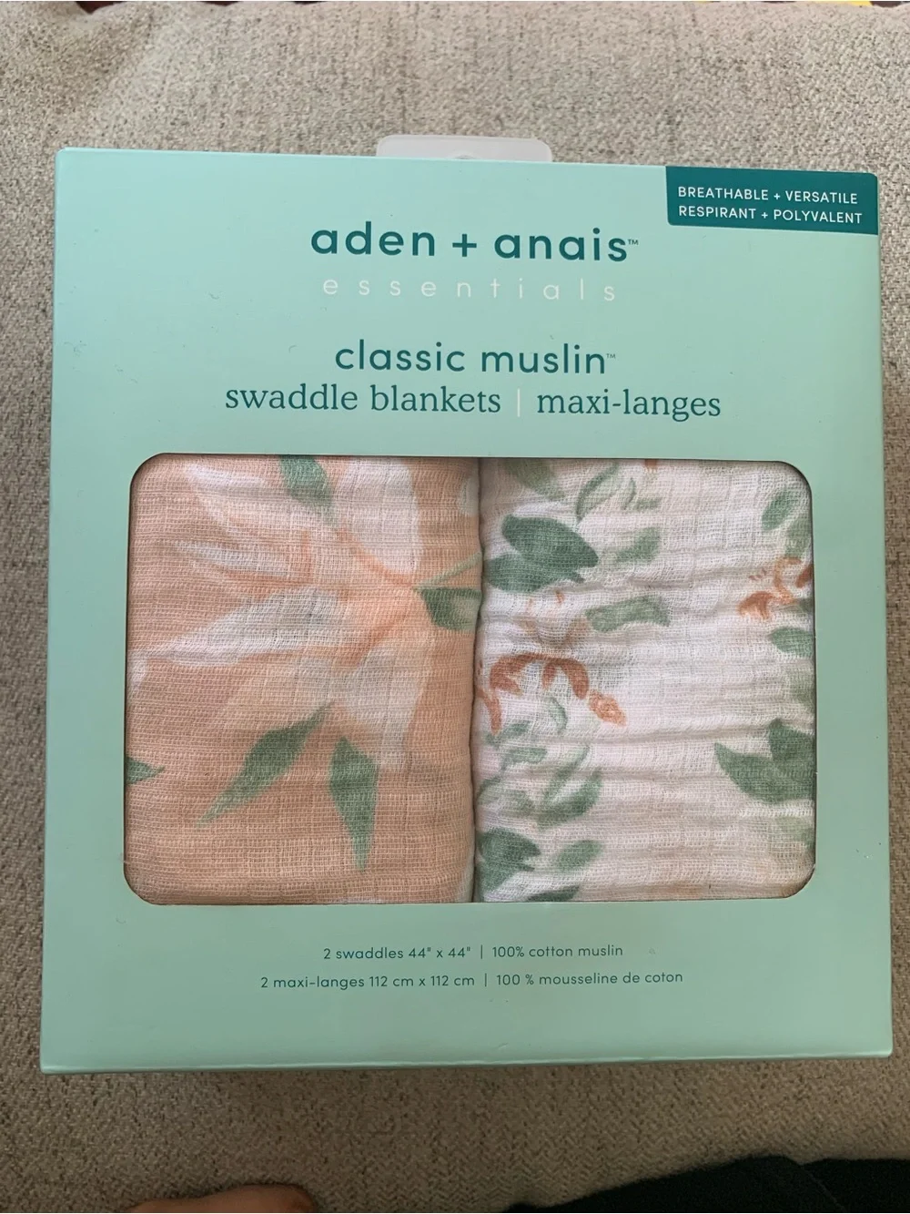 aden + anais essentials Classic Muslin Swaddle Blankets,Butterfly Garden 2-Pack